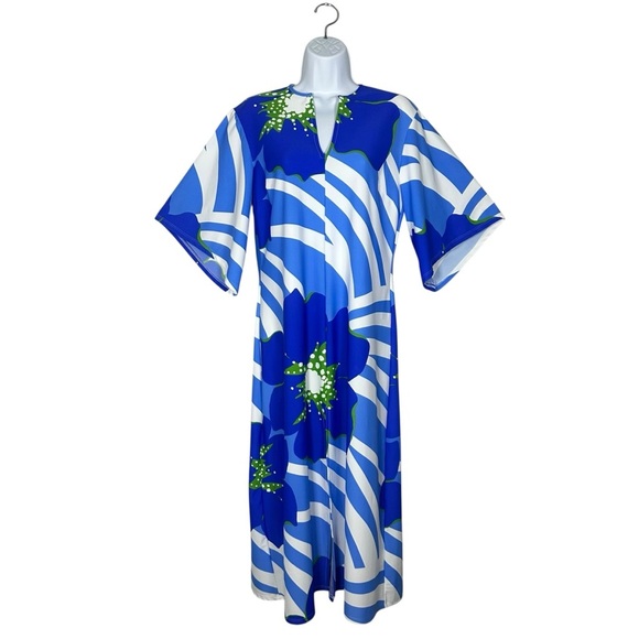 Jude Connally Ruby Dress Small Blue Floral V-Neck Flare Sleeve Midi USA Resort - Picture 1 of 11